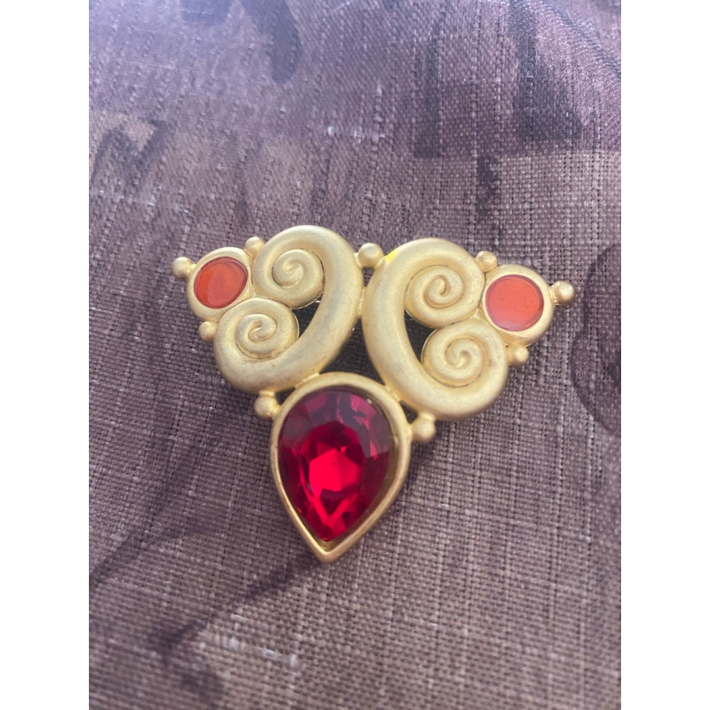 Women's Monet Gold Tone Red Rhinestone Brooch